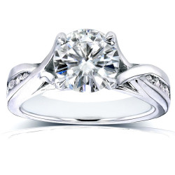 White Gold 1 1/5ct TCW Round Moissanite and Diamond Engagement Ring - Handcrafted By Name My Rings™