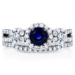 White Gold 1 1/5ct TCW Sapphire and Diamond 2 Piece Bridal Rings Set - Handcrafted By Name My Rings™