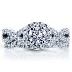 White Gold 1 1/5ct TDW Diamond Crossover Halo Bridal Set - Handcrafted By Name My Rings™