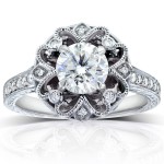 White Gold 1 1/5ct TGW Forever One DEF Moissanite and Diamond Antique Floral Extravagant Engagement Ring - Handcrafted By Name My Rings™