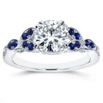 18ct White Gold 1 1/5ct TGW Moissanite and Blue Sapphire, Diamond Accented Vintage Floral Engagement Ring - Handcrafted By Name My Rings™