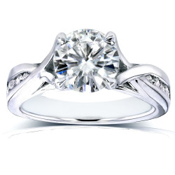 White Gold 1 1/5ct TGW Moissanite and Channel Diamonds Engagement Ring - Handcrafted By Name My Rings™