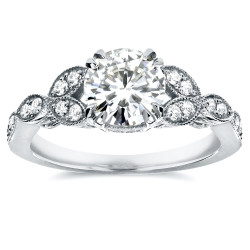 White Gold 1 1/5ct TGW Round-cut Moissanite and Diamond Vintage Floral Engagement Ring - Handcrafted By Name My Rings™