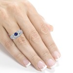 White Gold 1 1/6ct TCW Blue Sapphire and Diamond Vintage Bridal Set - Handcrafted By Name My Rings™
