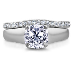 White Gold 1 1/6ct TDW Bridal Set Cushion Diamond Solitaire with Diamond Wedd - Handcrafted By Name My Rings™