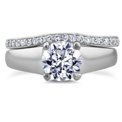White Gold 1 1/6ct TDW Round Diamond Solitaire and Diamond Wedding Band Brida - Handcrafted By Name My Rings™
