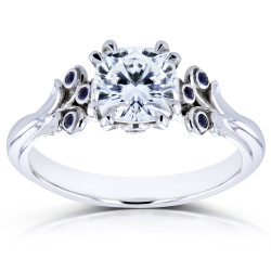 White Gold 1 1/6ct TGW Forever One D-F Moissanite and Sapphire with Diamond Unique Ring in White Gold - Handcrafted By Name My Rings™