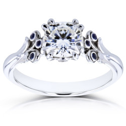 White Gold 1 1/6ct TGW Forever One GHI Moissanite and Sapphire with Diamond Unique Ring in White Gold - Handcrafted By Name My Rings™