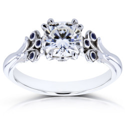 White Gold 1 1/6ct TGW Moissanite and Blue Sapphire with Diamond Unique Ring in White Gold - Handcrafted By Name My Rings™
