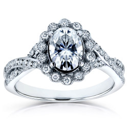 White Gold 1 1/6ct TGW Oval Forever Brilliant Moissanite and Diamond Unique Vintage Engagement Ring - Handcrafted By Name My Rings™