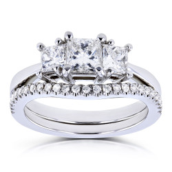 White Gold 1 1/8ct TDW Diamond 3 Stone Princess Bridal Set - Handcrafted By Name My Rings™