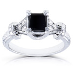 White Gold 1 1/8ct TDW Princess Black Diamond Vintage Engagement Ring - Handcrafted By Name My Rings™