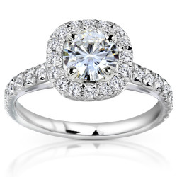 White Gold 1 2/5ct TCW Forever One Near Colorless Moissanite and Diamond Halo Ring - Handcrafted By Name My Rings™