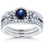 White Gold 1 2/5ct TCW Sapphire and Diamond 3 Piece Bridal Rings Set - Handcrafted By Name My Rings™