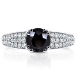 White Gold 1 2/5ct TDW Black and White Diamond Pave Engagement Ring - Handcrafted By Name My Rings™