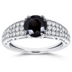 White Gold 1 2/5ct TDW Black and White Diamond Pave Engagement Ring - Handcrafted By Name My Rings™