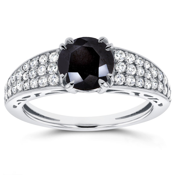 White Gold 1 2/5ct TDW Black and White Diamond Pave Engagement Ring - Handcrafted By Name My Rings™