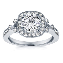 White Gold 1 2/5ct TDW Diamond Antique Milgrain Edge Engagement Ring - Handcrafted By Name My Rings™
