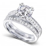 White Gold 1 2/5ct TGW Cushion Forever One DEF Moissanite and Diamond Antique Bridal Set - Handcrafted By Name My Rings™
