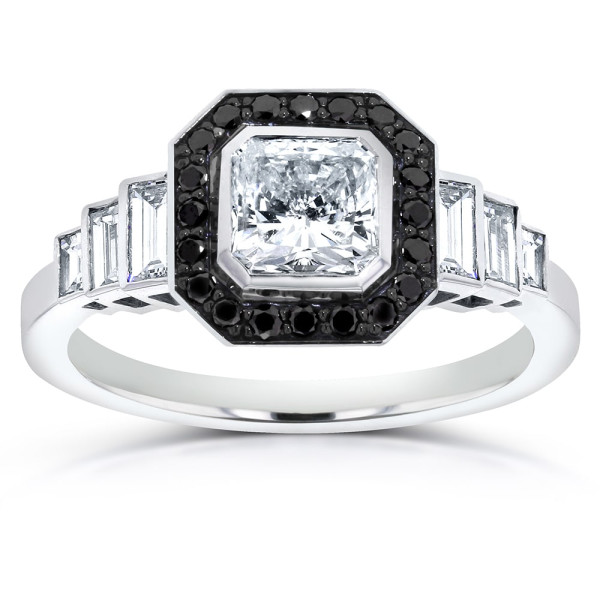White Gold 1 3/4ct Certified Radiant-cut Black and White Diamond Engagement R - Handcrafted By Name My Rings™