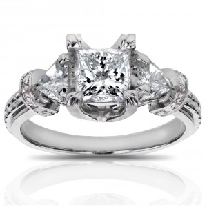 White Gold 1 3/4ct TDW Certified Princess and Triangular Diamond Engagement R - Handcrafted By Name My Rings™