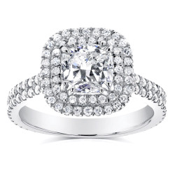 White Gold 1 3/4ct TDW Diamond Double Halo Cushion Cut Engagement Ring - Handcrafted By Name My Rings™