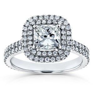 White Gold 1 3/4ct TDW Diamond Double Halo Engagement Ring - Handcrafted By Name My Rings™