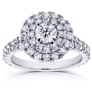 White Gold 1 3/4ct TDW Round Diamond Double Halo Cluster Cathedral Ring - Handcrafted By Name My Rings™