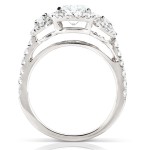 White Gold 1 3/4ct TDW Round Diamond Three Stone Halo Engagement Ring - Handcrafted By Name My Rings™