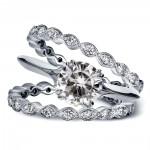 White Gold 1 3/4ct TGW Forever Brilliant Moissanite and Diamond Vintage Flower Bridal Rings - Handcrafted By Name My Rings™