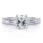 White Gold 1 3/4ct TGW Radiant Moissanite and Mixed-cut Diamonds Engagement Ring - Handcrafted By Name My Rings™