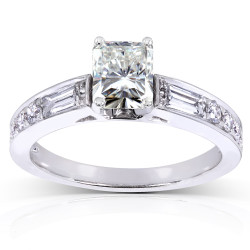 White Gold 1 3/4ct TGW Radiant Moissanite and Mixed-cut Diamonds Engagement Ring - Handcrafted By Name My Rings™