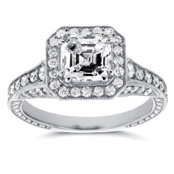 White Gold 1 3/5ct TDW Asscher Diamond Antique Etching Engagement Ring - Handcrafted By Name My Rings™