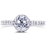 White Gold 1 3/5ct TDW Round Brilliant Diamond 8-Prong Center Standing Halo Engagement Ring - Handcrafted By Name My Rings™