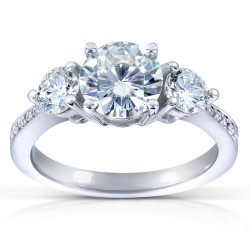 White Gold 1 3/5ct TGW Moissanite and Diamond 3-Stone Engagement Ring - Handcrafted By Name My Rings™