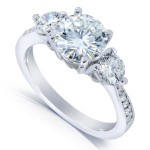 White Gold 1 3/5ct TGW Moissanite and Diamond 3-Stone Engagement Ring - Handcrafted By Name My Rings™