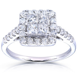 White Gold 1 3/8ct TDW Princess Quad Halo Diamond Engagement Ring - Handcrafted By Name My Rings™