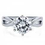 White Gold 1 7/8 Carat 6-prong Round Moissanite Solitaire Crossed Split Shank Engagement Ring - Handcrafted By Name My Rings™