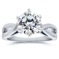 White Gold 1 7/8 Carat 6-prong Round Moissanite Solitaire Crossed Split Shank Engagement Ring - Handcrafted By Name My Rings™