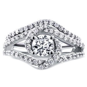 White Gold 1 7/8ct TCW Round Moissanite and Diamond Crossover Swirl Bridal Se - Handcrafted By Name My Rings™