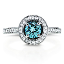 White Gold 1 ct TDW Fancy Blue Halo Diamond Ring - Handcrafted By Name My Rings™