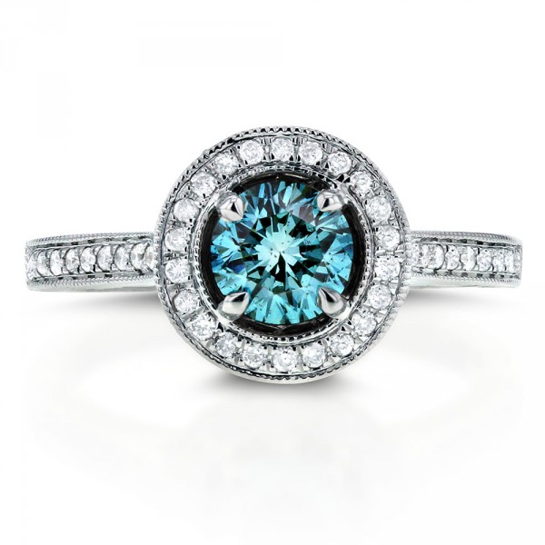 White Gold 1 ct TDW Fancy Blue Halo Diamond Ring - Handcrafted By Name My Rings™