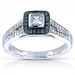 White Gold 1/2ct TDW Blue and White Princess-cut Diamond Ring - Handcrafted By Name My Rings™