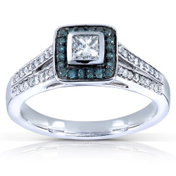 White Gold 1/2ct TDW Blue and White Princess-cut Diamond Ring - Handcrafted By Name My Rings™