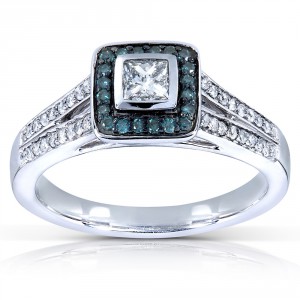 White Gold 1/2ct TDW Blue and White Princess-cut Diamond Ring - Handcrafted By Name My Rings™