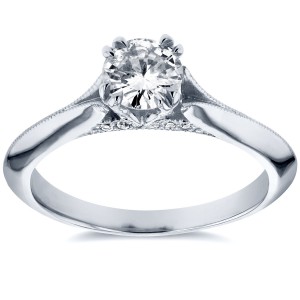 White Gold 1/2ct TDW Diamond Antique Floral Soft Knife Edge Engagement Ring - Handcrafted By Name My Rings™
