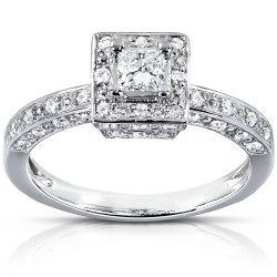 White Gold 1/2ct TDW Diamond Halo Engagement Ring - Handcrafted By Name My Rings™