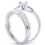 White Gold 1/2ct TDW Princess Solitaire and Channel Band Diamond Bridal Rings - Handcrafted By Name My Rings™