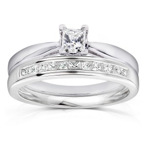 White Gold 1/2ct TDW Princess Solitaire and Channel Band Diamond Bridal Rings - Handcrafted By Name My Rings™