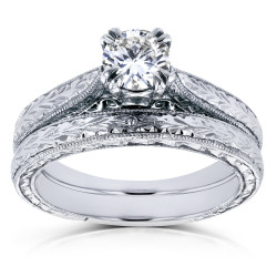 White Gold 1/2ct TDW Round Diamond Vintage Bridal Set - Handcrafted By Name My Rings™